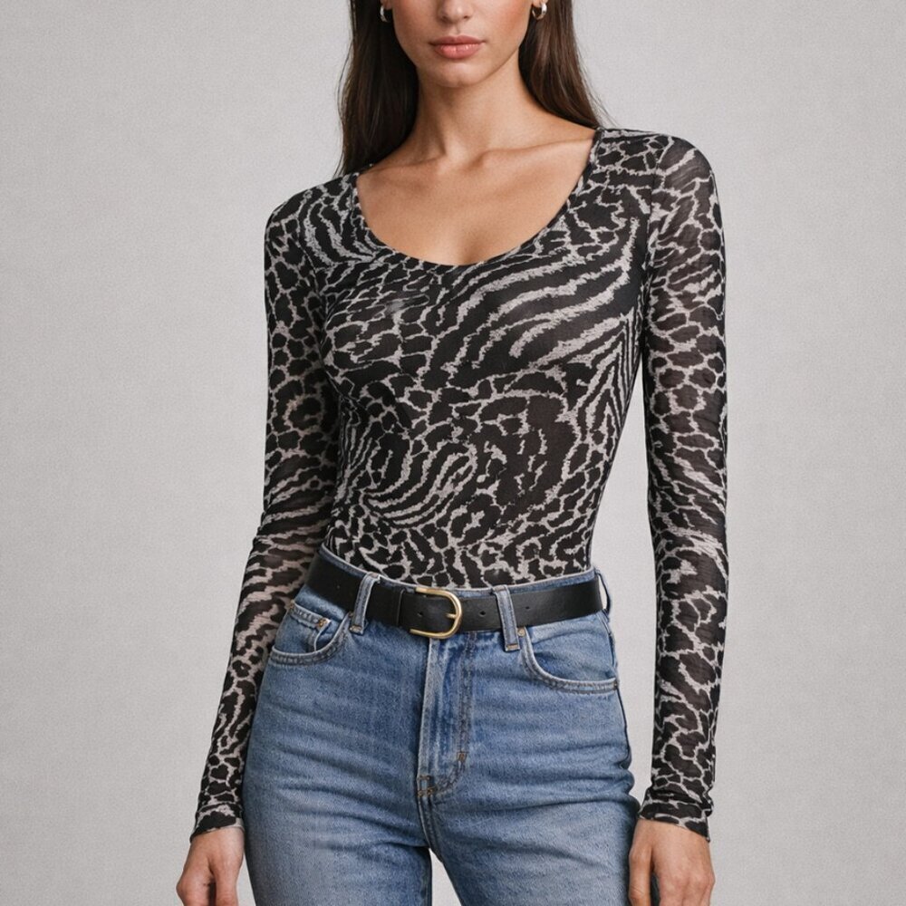 Wolford Abstract Animal Print Stretch Jacquard Top Size M